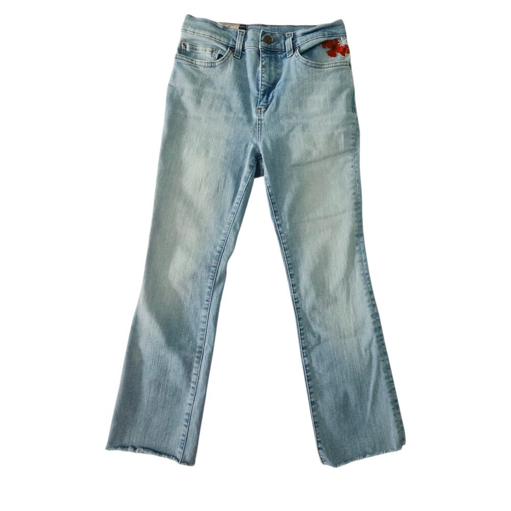 Marine Layer Jeans Womens Sz 26 Blue Vintage Straight Embroidered Floral Raw Hem